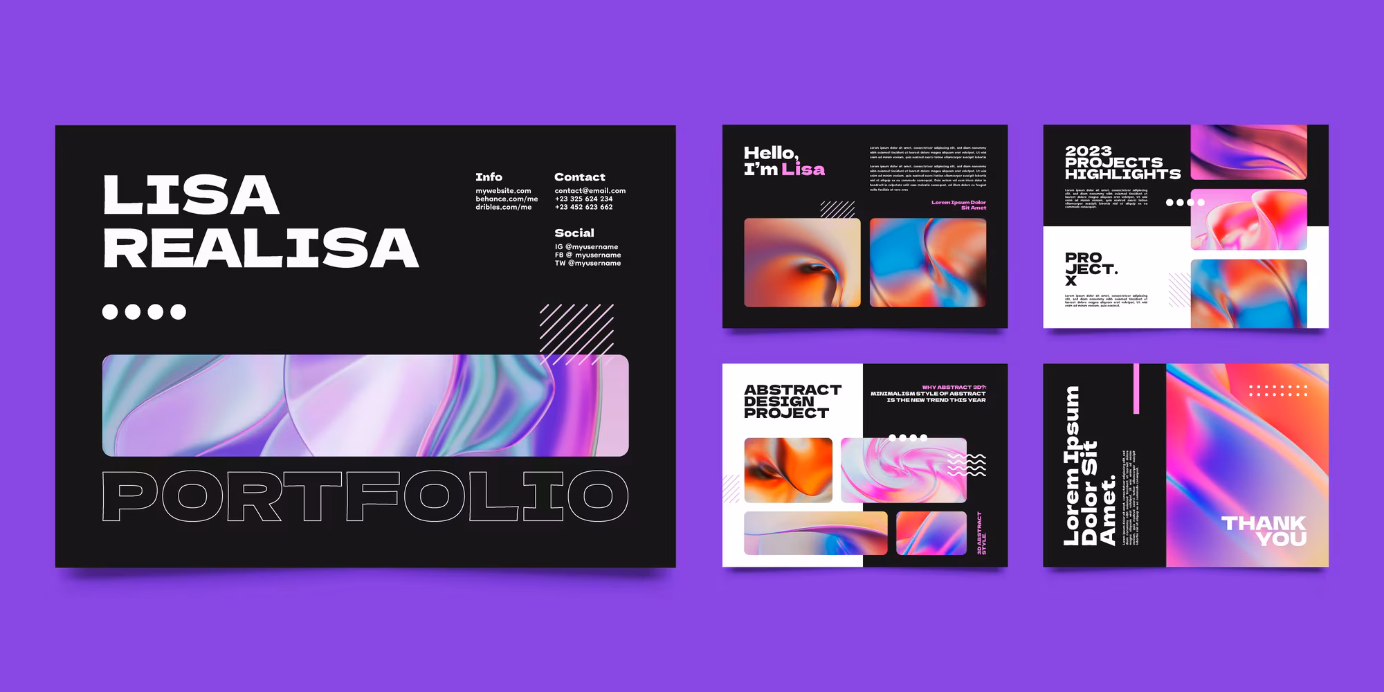 Graphic designer portfolio showcasing creative brand identity projects with modern layout
